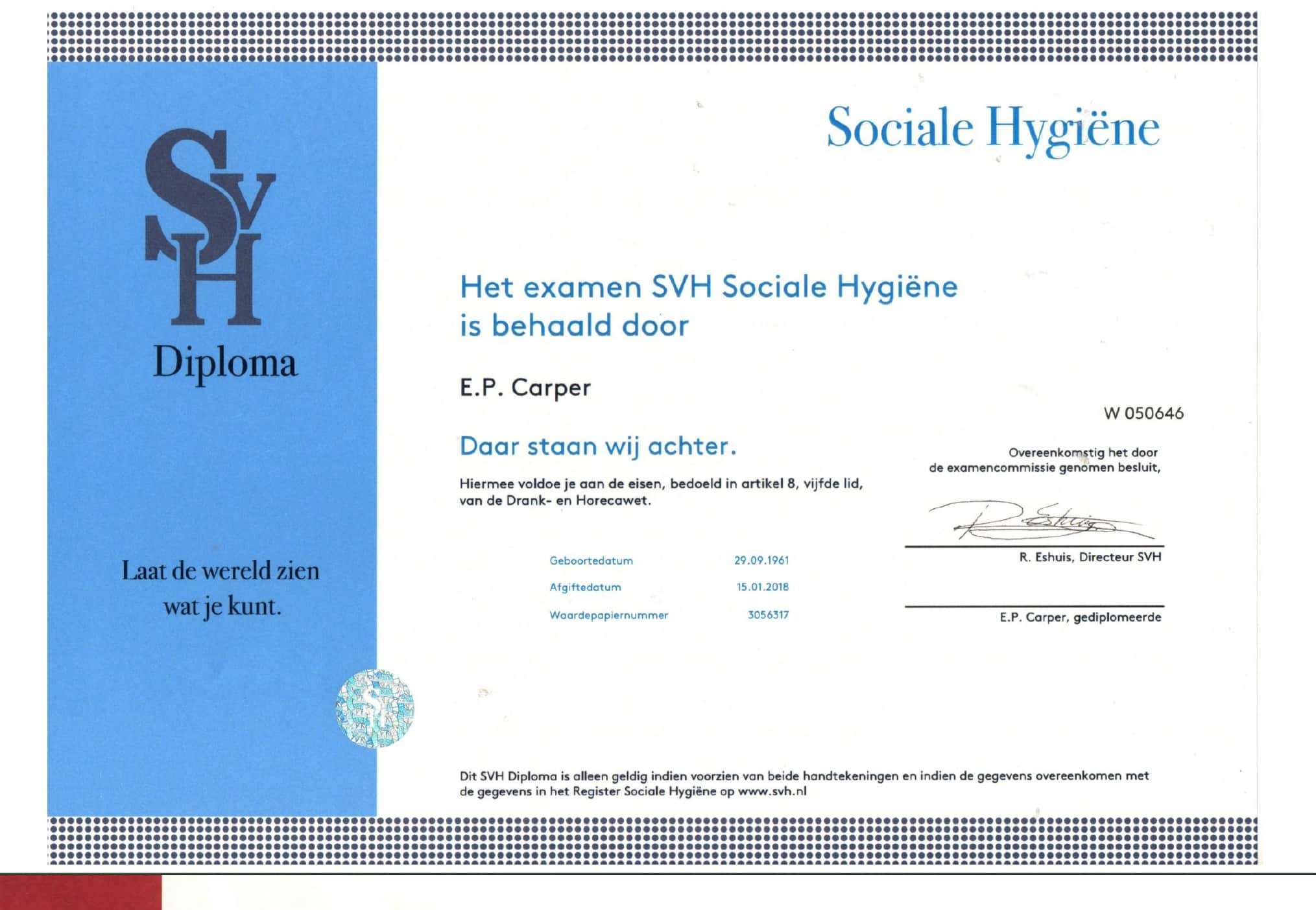 Sociale Hygiëne Sociale Hygiëne certificaat